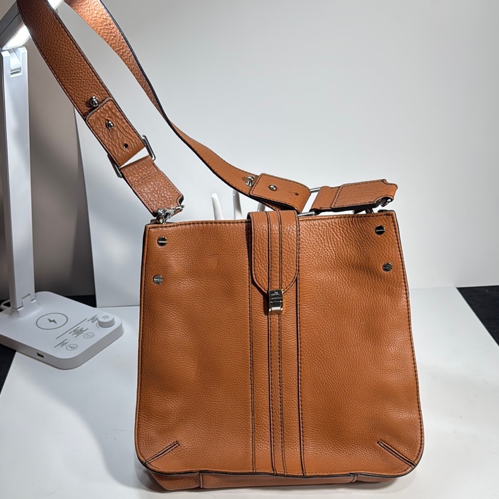 Milly Leather Messenger Crossbody/Shoulder Bag Cognac Color